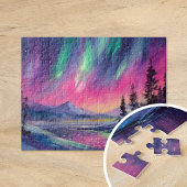 Nordlichter Lebhafte Abstrakte Nachtlandschaft Puzzle