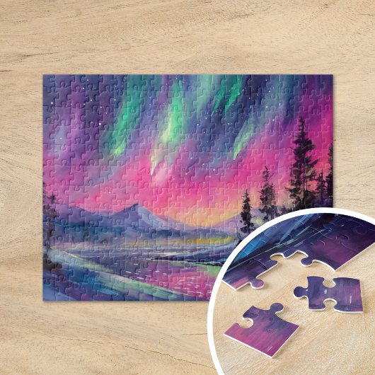 Nordlichter Lebhafte Abstrakte Nachtlandschaft Puzzle
