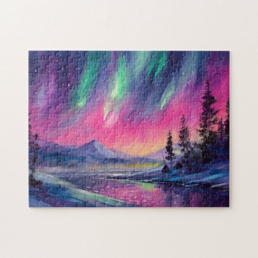 Nordlichter Lebhafte Abstrakte Nachtlandschaft Puzzle (Horizontal)