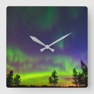 Nordlichter | Manitoba Kanada Quadratische Wanduhr