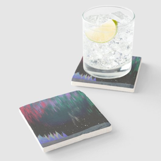 Nordlichter Moderne Landschaft Steinuntersetzer (Seitenansicht)