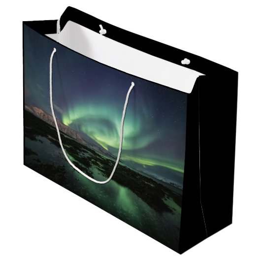 Nordlichter Norwegen Große Geschenktüte (Vorderseite Schrägansicht)