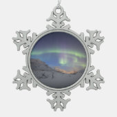 Nordlichter Norwegen Schneeflocken Zinn-Ornament (Vorderseite)