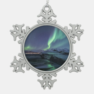 Nordlichter Norwegen Schneeflocken Zinn-Ornament