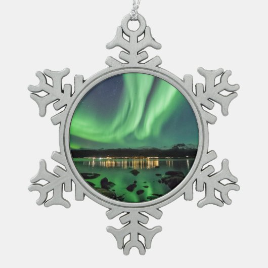 Nordlichter Schneeflocken Zinn-Ornament (Vorderseite)