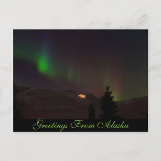 Nordlichter über dem Stern auf dem Berg Postkarte