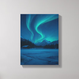 Nordlichter über Frostkabine Leinwanddruck