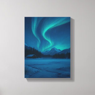 Nordlichter über Frostkabine Leinwanddruck