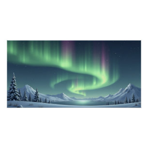 Nordlichter über schneebedeckten Bergen Poster