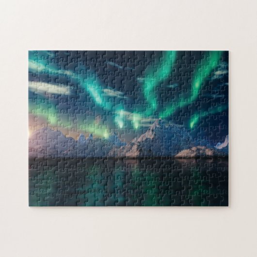 Nordlichter über Wasser | Aurora Borealis Puzzle (Horizontal)