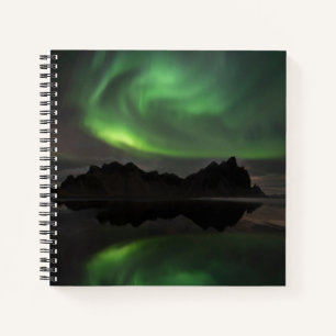 Nordlichter Vestrahorn Beach Hofn, Island Notizblock