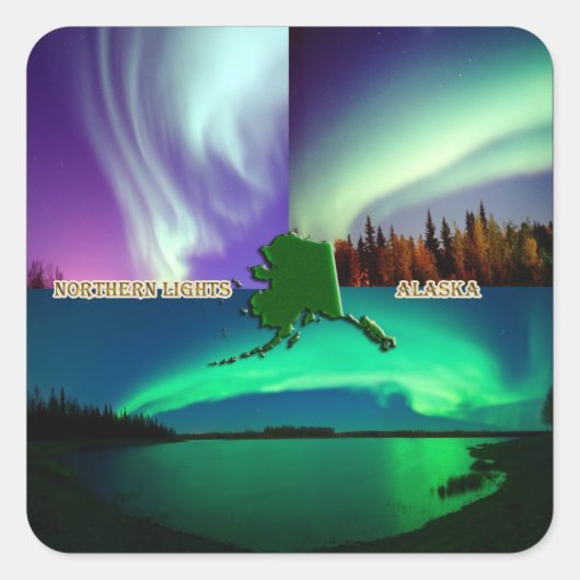 Nordlichter von Alaska Collage Quadratischer Aufkleber (Vorderseite)