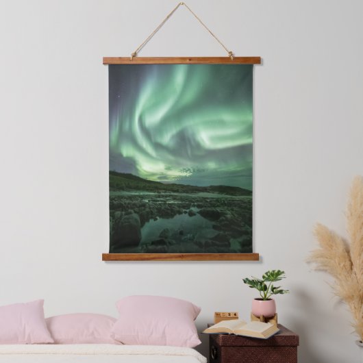 Nordlichter Wandteppich Mit Holzrahmen (Schlafzimmer)