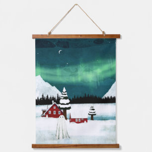Nordlichter Wandteppich Mit Holzrahmen