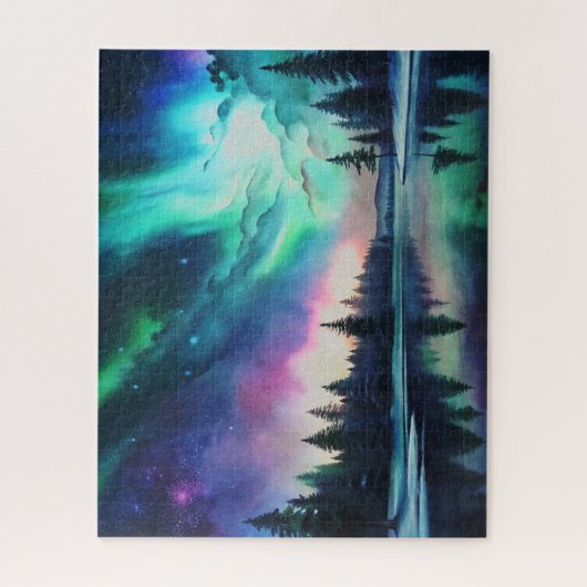 Nordlichter, Wasserfarbe Aurora Borealis Puzzle (Vertikal)