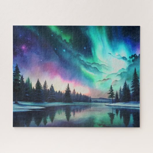 Nordlichter, Wasserfarbe Aurora Borealis Puzzle (Horizontal)