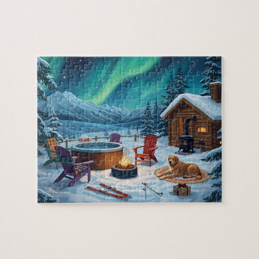 Nordlichter Whirlpool-Hütte Hund Puzzle (Horizontal)