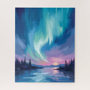 Nordlichter Winter Aquarell Puzzle
