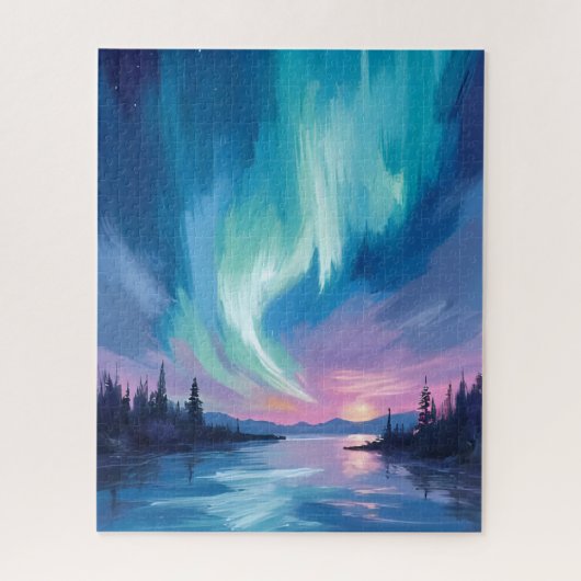 Nordlichter Winter Aquarell Puzzle (Vertikal)