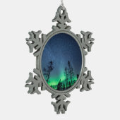Nordlichtwald Schneeflocken Zinn-Ornament (Links)