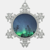 Nordlichtwald Schneeflocken Zinn-Ornament (Vorderseite)