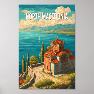 Nordmazedonien Illustration Reise Kunst Vintage Poster