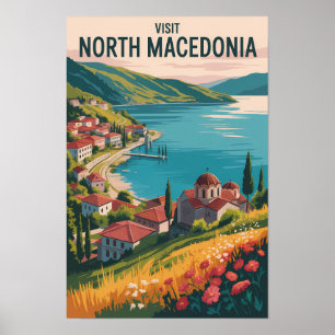 Nordmazedonien Skyline Illustration Reise Kunst Poster