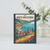 Nordmazedonien Skyline Illustration Reise Kunst Postkarte (Stehend Vorderseite)