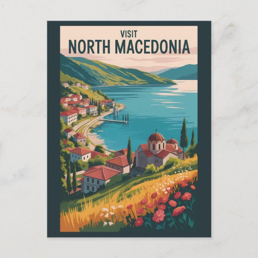 Nordmazedonien Skyline Illustration Reise Kunst Postkarte (Vorderseite)