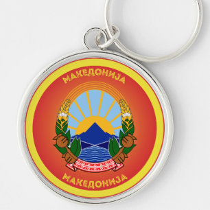 Nordmazedonisches Nationalwappen Kreisform Schlüsselanhänger
