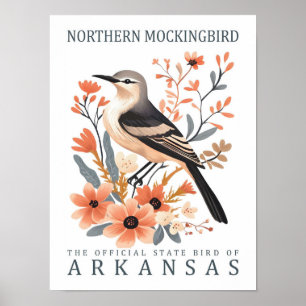 Nordmockingbird Bird of Arkansas USA Travel Poster