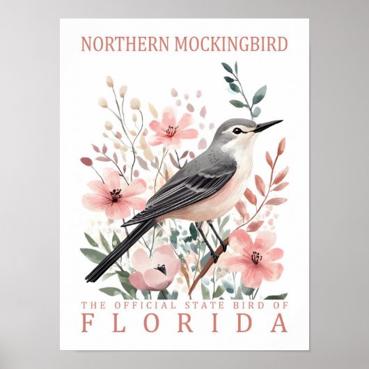 Nordmockingbird Bird of Florida USA Travel Poster (Vorne)