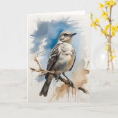 Nordmockingvogel, der auf der Blank des Baumkranze Karte (Gelbe Blume)