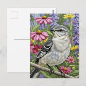 Nordmockingvogel mit Blume Postkarte (Vorne/Hinten)