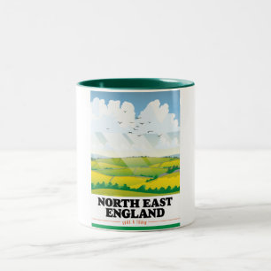 Nordostengland Reiseplakat. Zweifarbige Tasse