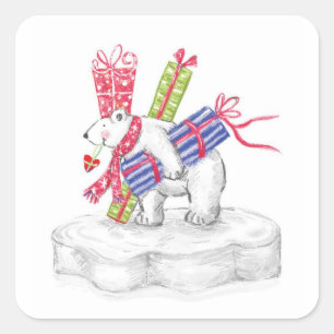 Nordpol-Eisbär-Weihnachtsgeschenk-Aufkleber Quadratischer Aufkleber