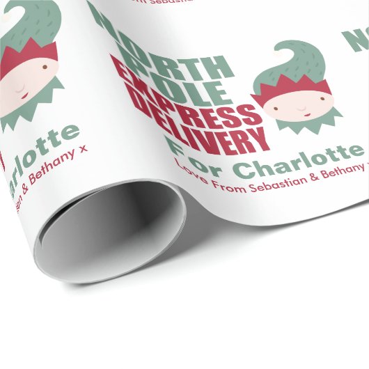 Nordpol Express Lieferung Personalisierter Elf Geschenkpapier (Rolleneckpunkt)