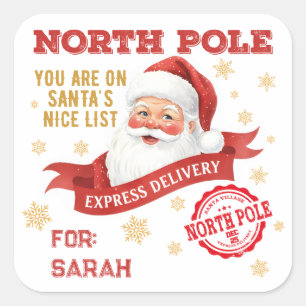 Nordpol-Express-Lieferung Santa Weihnachten Quadratischer Aufkleber