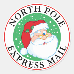 Nordpol-Express-Post Weihnachten zwinkernd Santa Runder Aufkleber