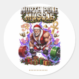 Nordpol Muskel Lustiges Weihnachten Fitnessstudio- Runder Aufkleber