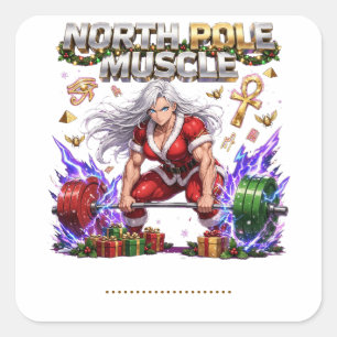 Nordpol Muskel Mrs Claus - Weibnachten Fitnessstud Quadratischer Aufkleber