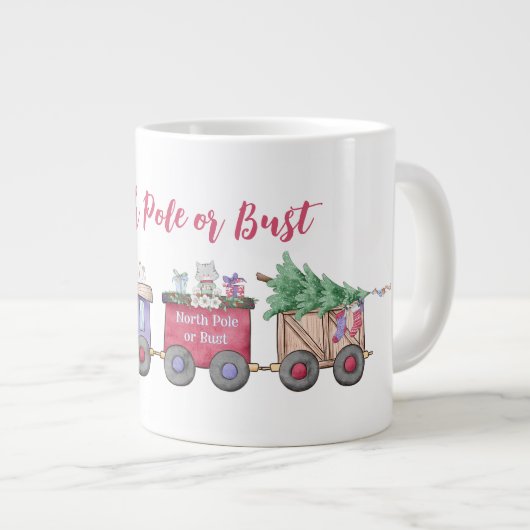 Nordpol oder Bust Christmas Locomotive Custom Jumbo-Tasse (Vorderseite Rechts)