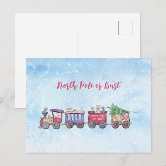 Nordpol oder Bust Christmas Locomotive Custom Postkarte (Vorne/Hinten)