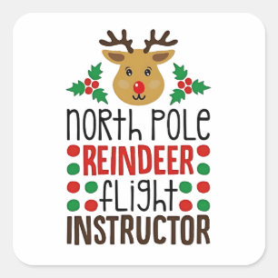 Nordpol-Rentier-Fluglehrer Weihnachten Quadratischer Aufkleber