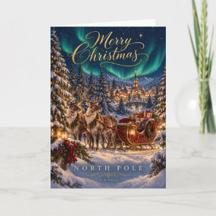 Nordpol-Rentier-Schlitten-Weihnachtskarte Feiertagskarte