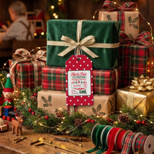 Nordpol Santa Expresslieferung gepunktet Rot Geschenkanhänger