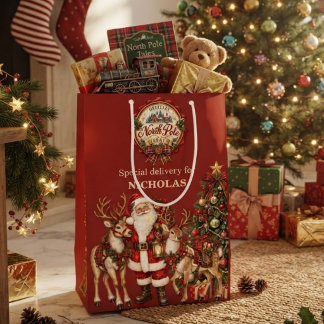 Nordpol-Santa-Rentier-Weihnachtsname Mittlere Geschenktüte