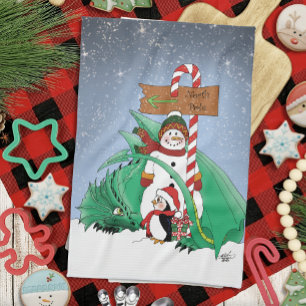 Nordpol Schneemann Drache Pinguin Weihnachten Geschirrtuch