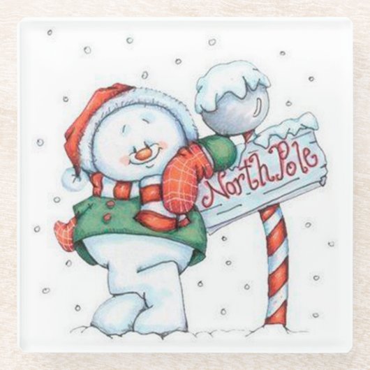 Nordpol-Schneemann Glasuntersetzer (Vorderseite)