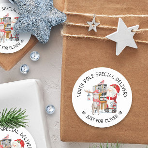 Nordpol-Sonderlieferung Weihnachtsmann und Rentier Runder Aufkleber